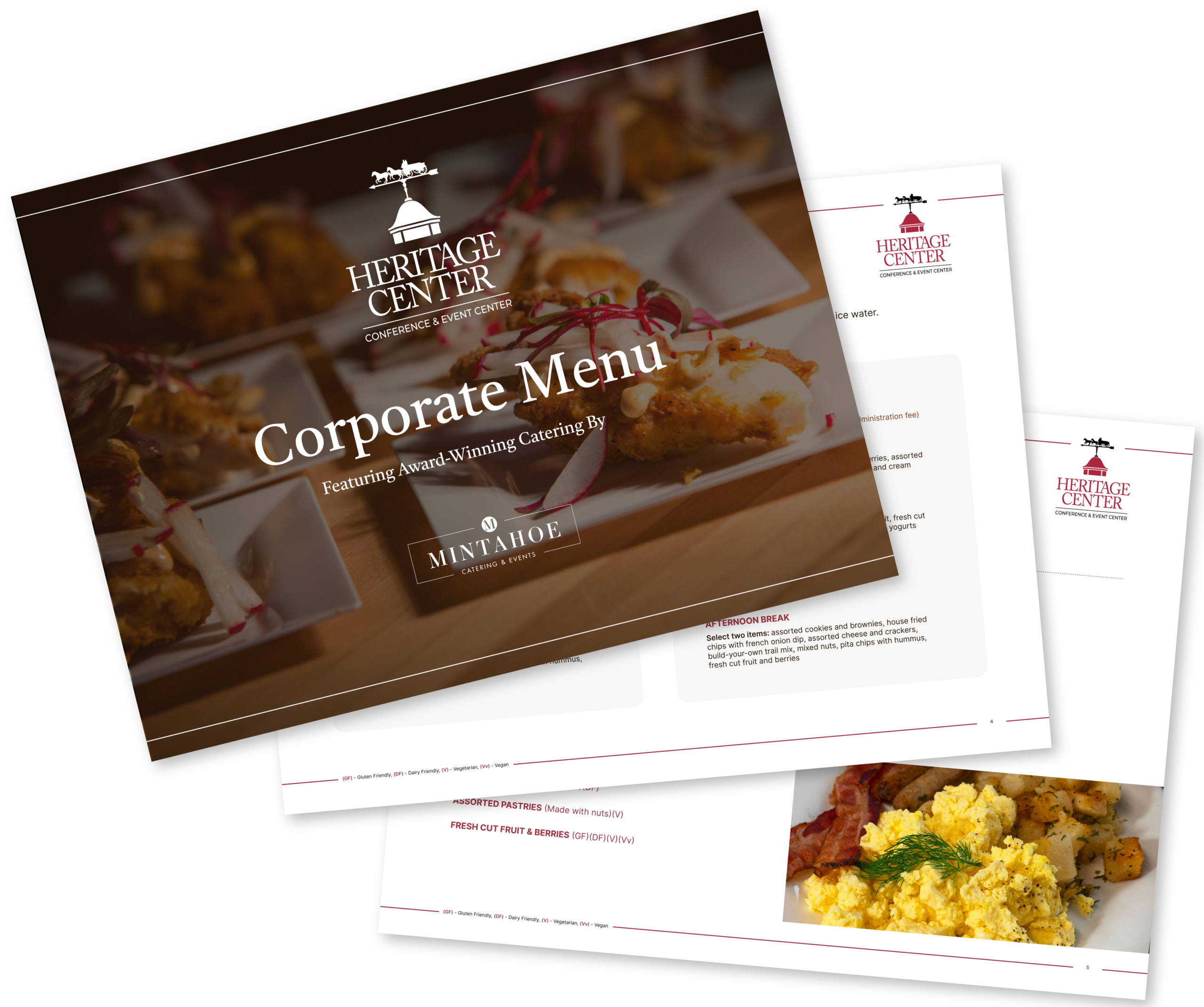 Corporate menu cover and other pages displayed